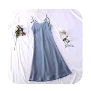 Blue satin midi dress